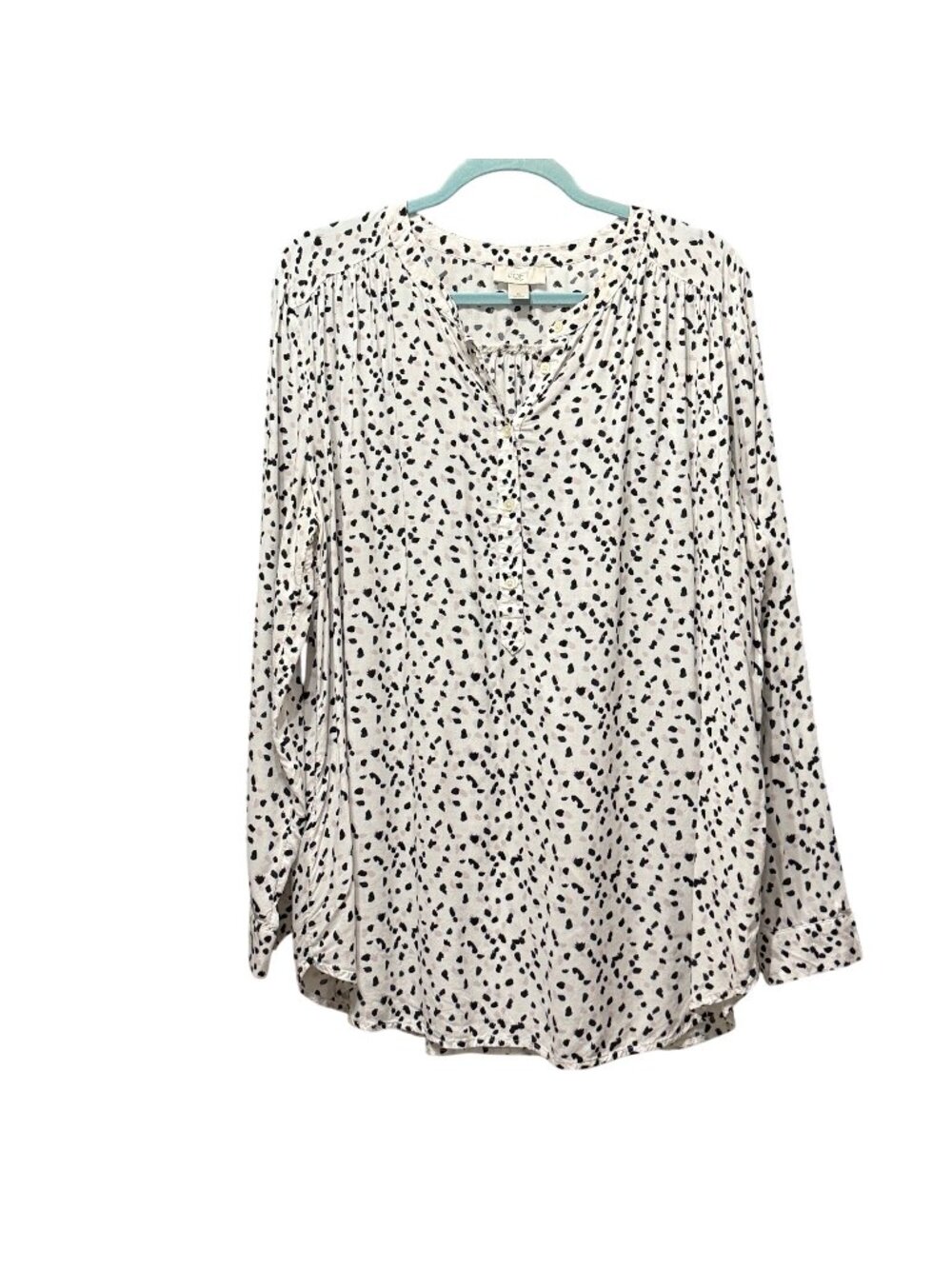 Loft size XL white dot print  long sleeve 1/2 button flowy rayon tunic top
